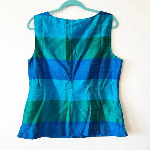 Talbots Silk Shantung Striped Sleeveless She’ll Size 14 Cool Blues New With Tags - Picture 2 of 9